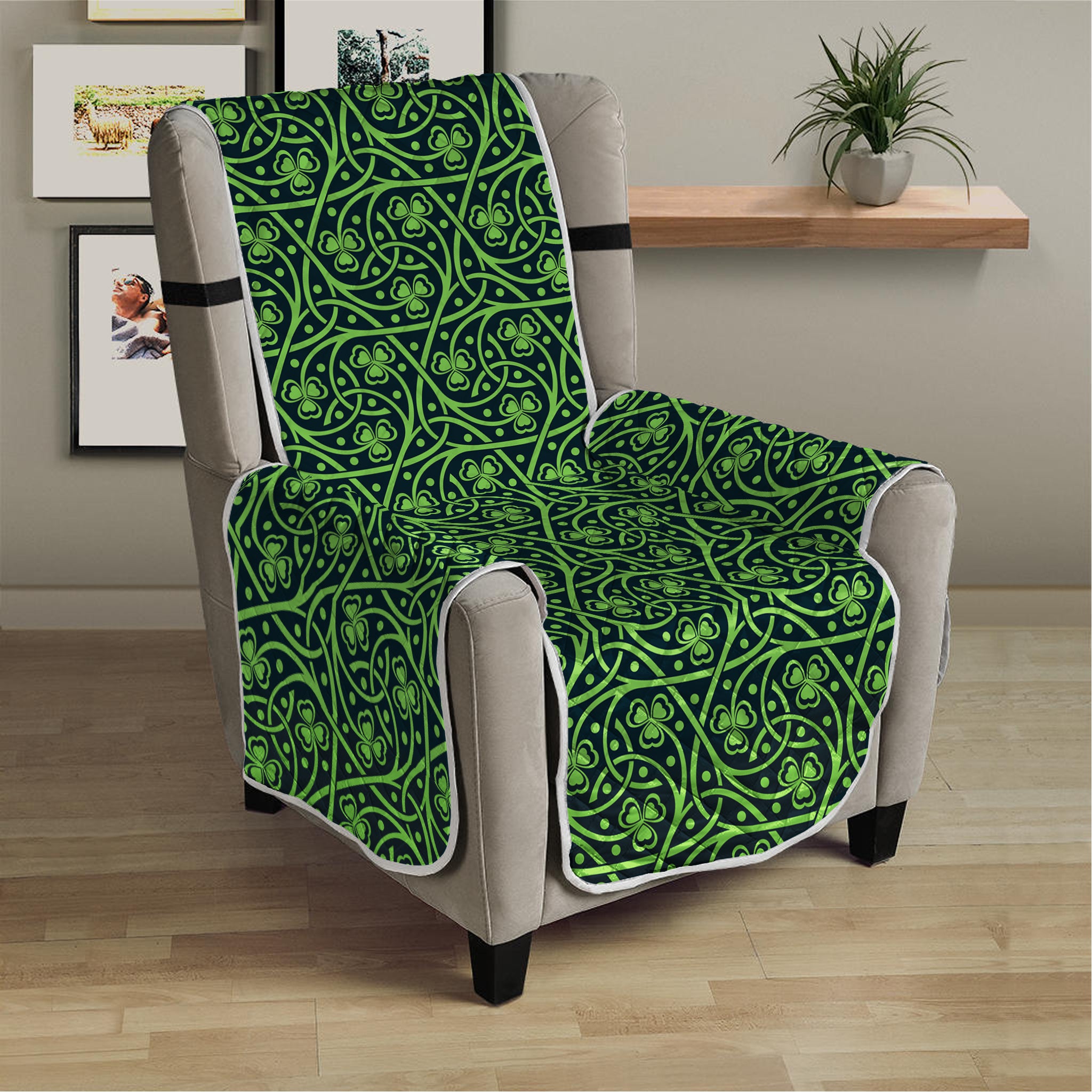 Irish Shamrock Pattern Print Armchair Protector