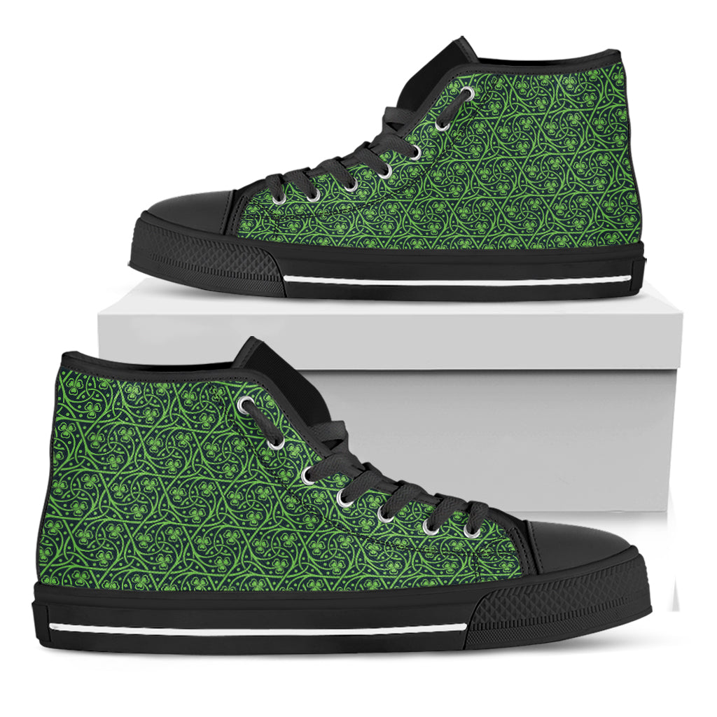 Irish Shamrock Pattern Print Black High Top Shoes