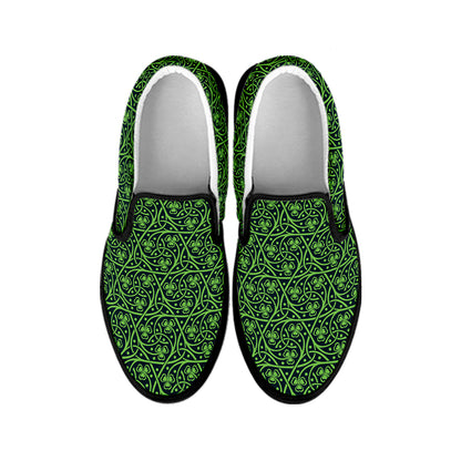 Irish Shamrock Pattern Print Black Slip On Shoes