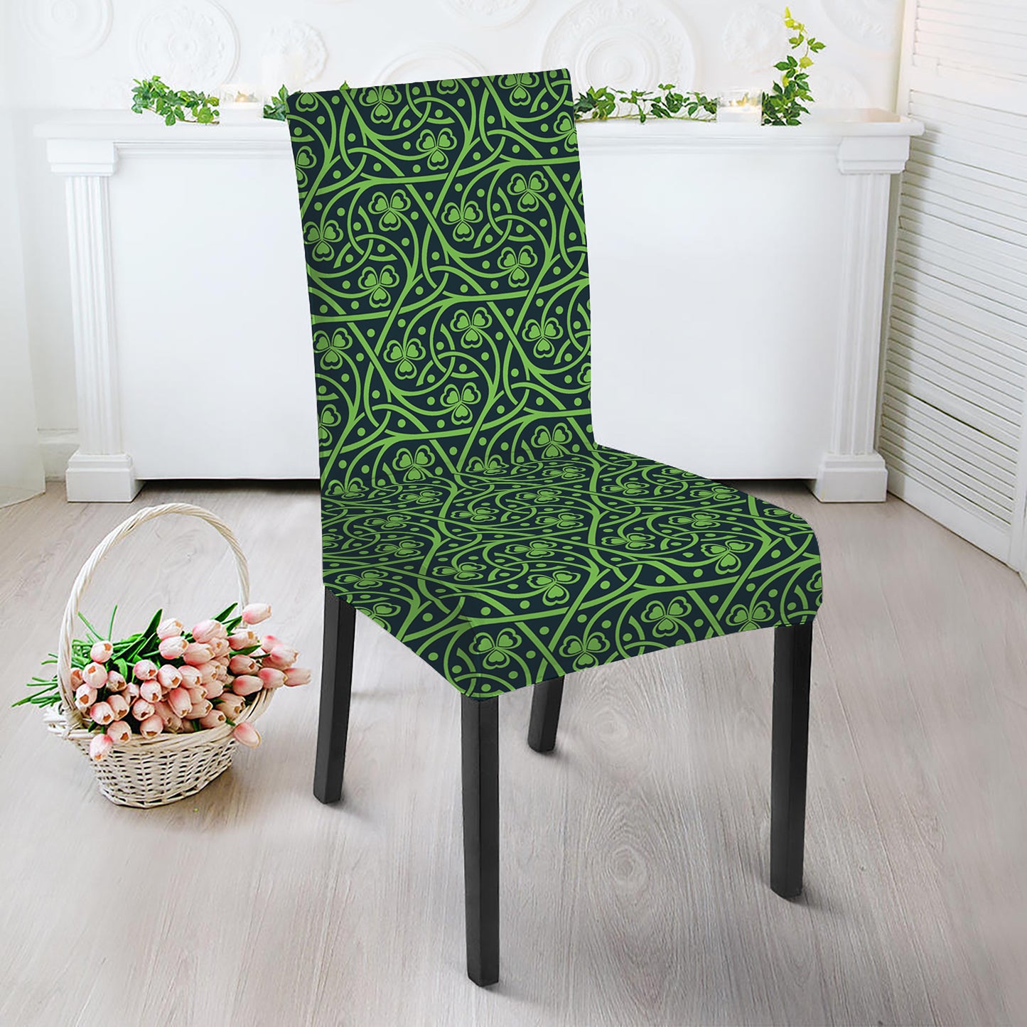 Irish Shamrock Pattern Print Dining Chair Slipcover