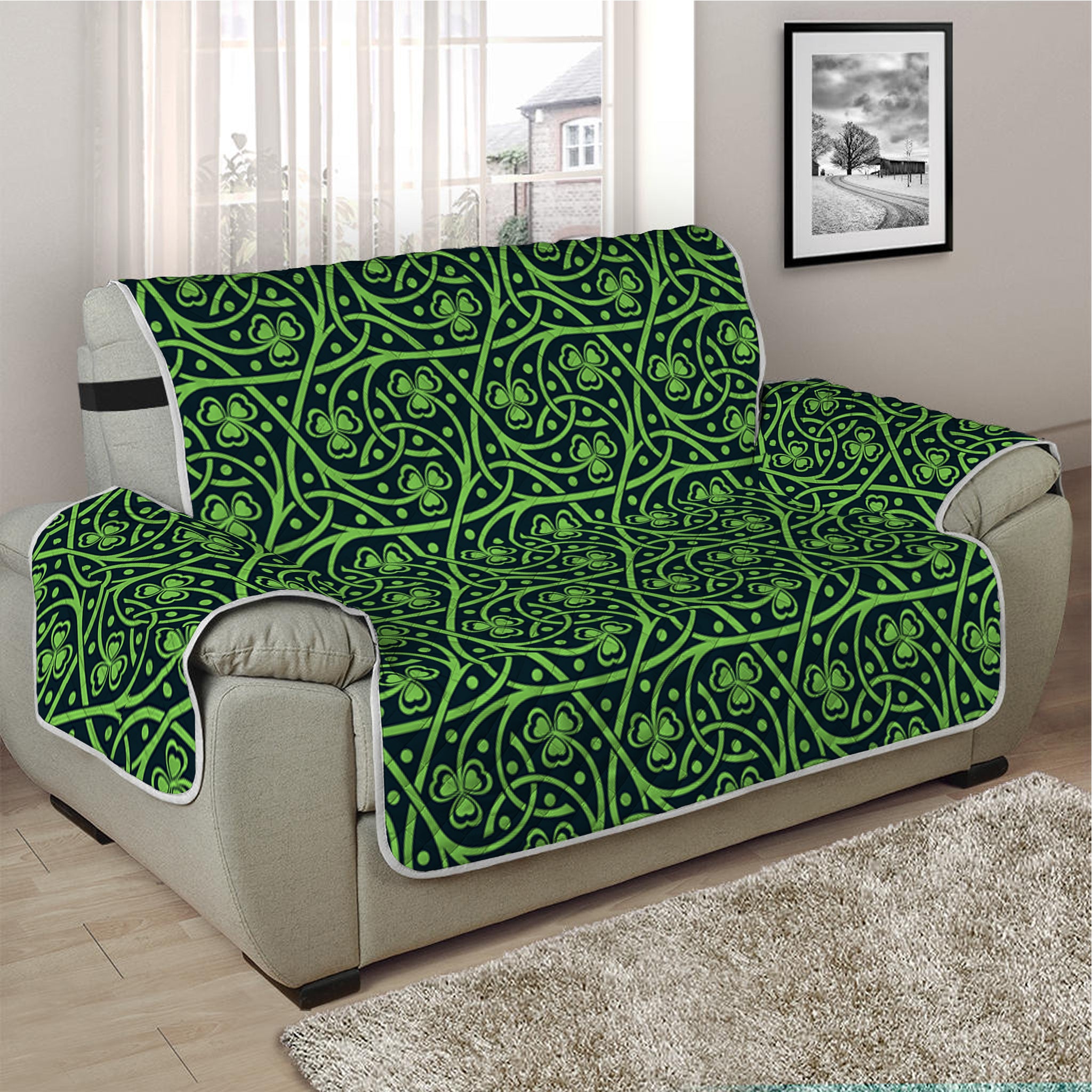 Irish Shamrock Pattern Print Half Sofa Protector