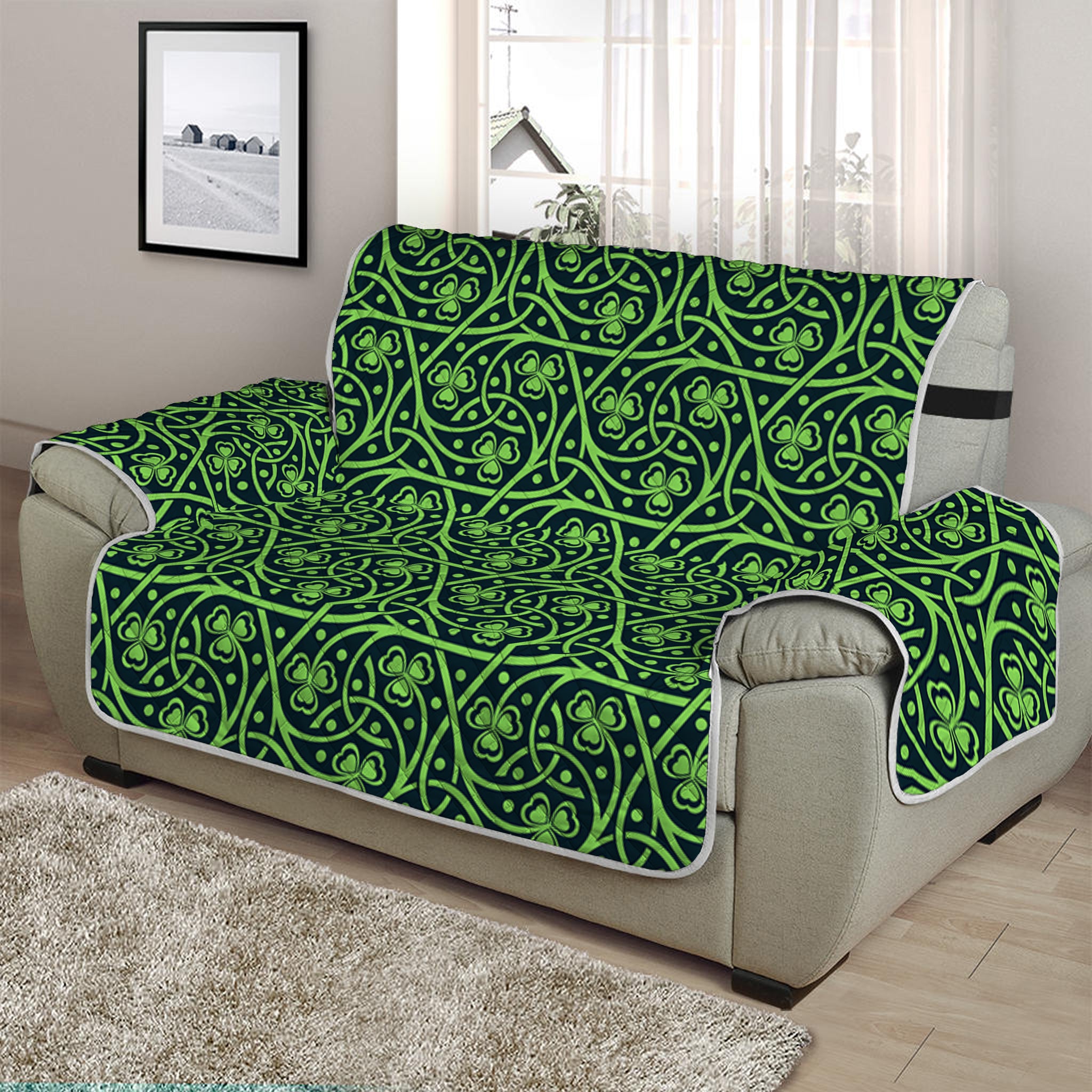 Irish Shamrock Pattern Print Half Sofa Protector