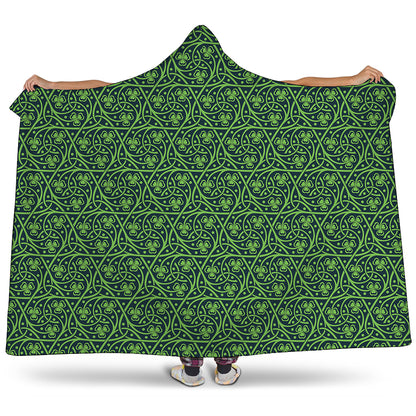 Irish Shamrock Pattern Print Hooded Blanket