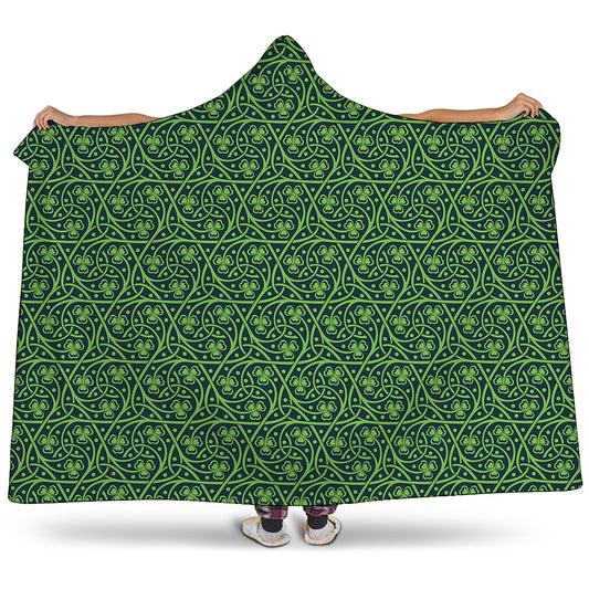 Irish Shamrock Pattern Print Hooded Blanket