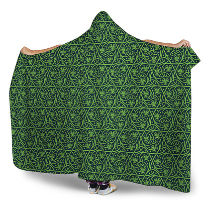 Irish Shamrock Pattern Print Hooded Blanket