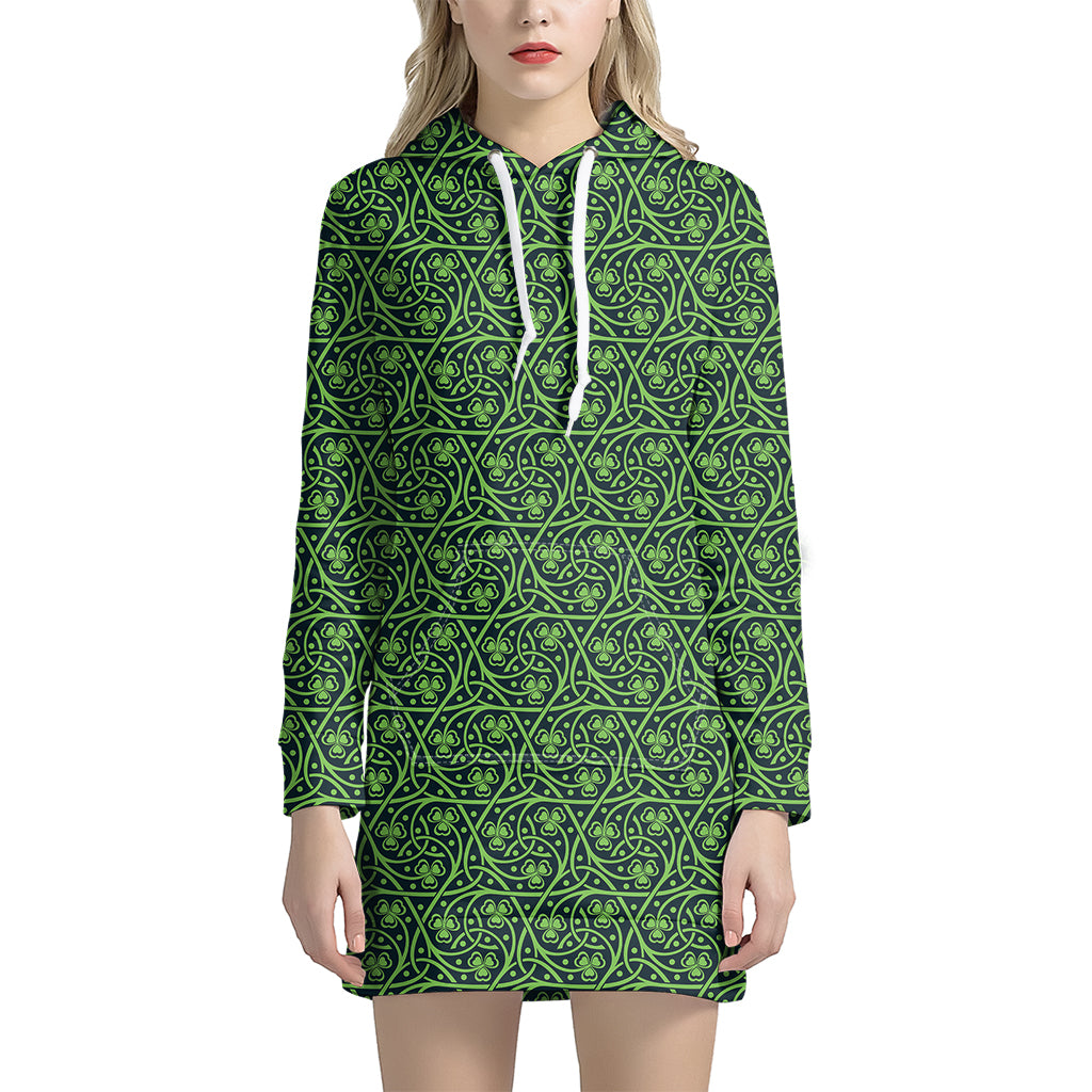 Irish Shamrock Pattern Print Hoodie Dress