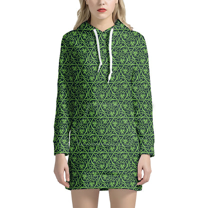Irish Shamrock Pattern Print Hoodie Dress