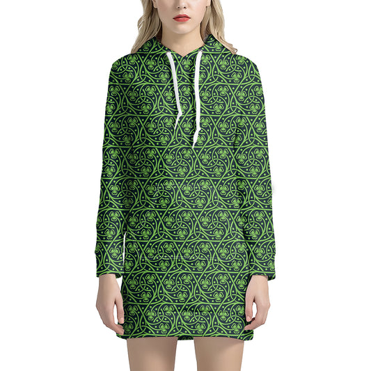 Irish Shamrock Pattern Print Hoodie Dress