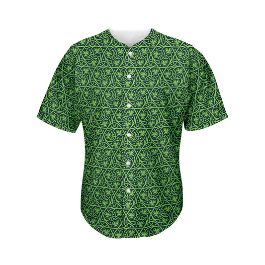Irish Shamrock Pattern Print Men's Baseball Jersey
