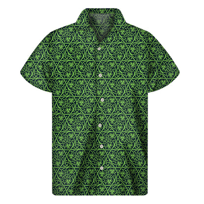 Irish Shamrock Pattern Print Men's Short Sleeve Shirt