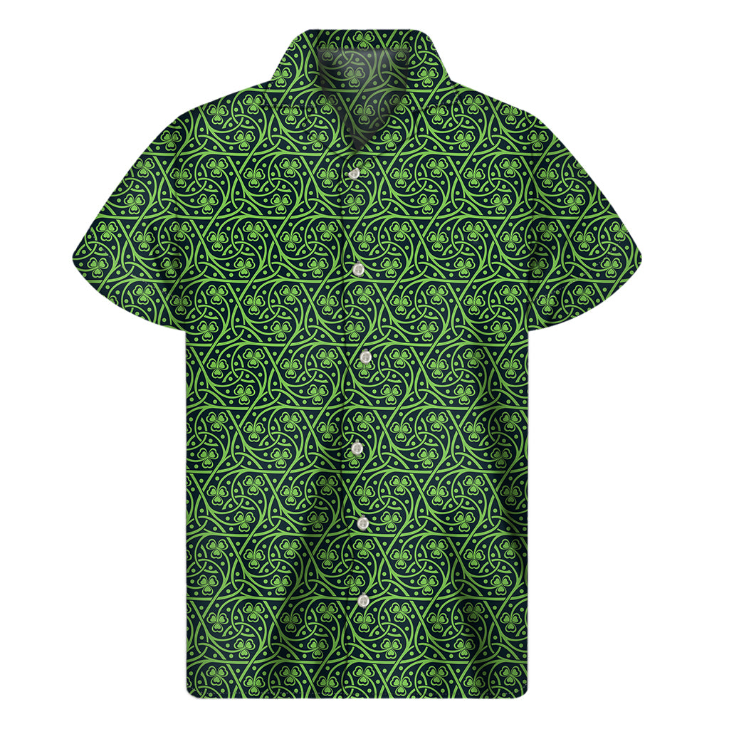 Irish Shamrock Pattern Print Men's Short Sleeve Shirt