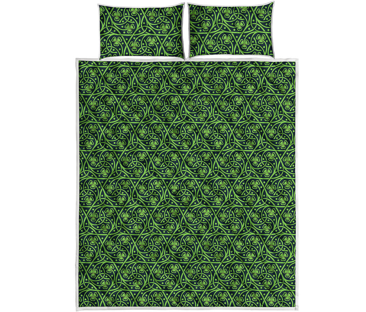 Irish Shamrock Pattern Print Quilt Bed Set
