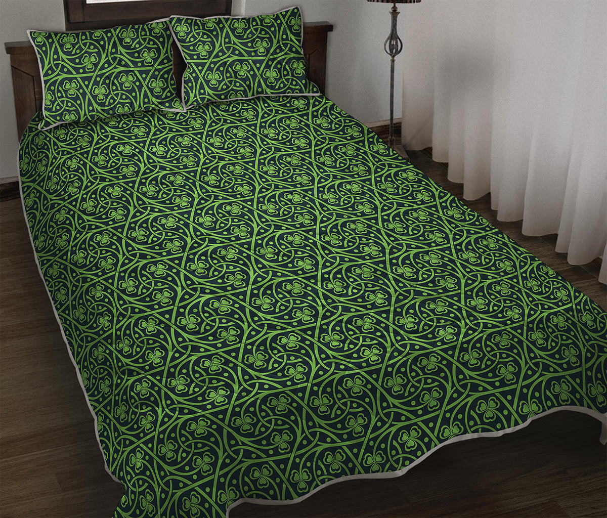 Irish Shamrock Pattern Print Quilt Bed Set