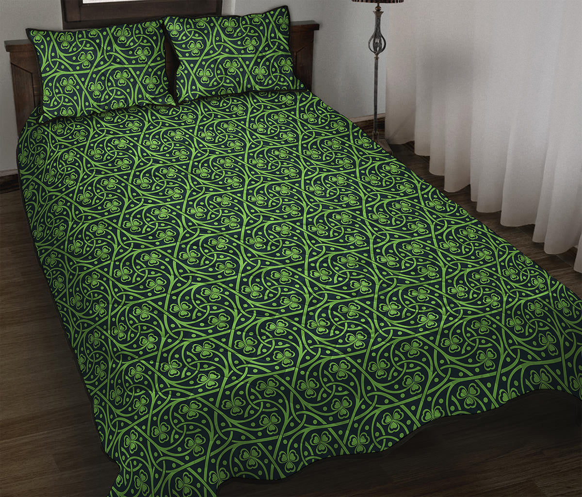 Irish Shamrock Pattern Print Quilt Bed Set