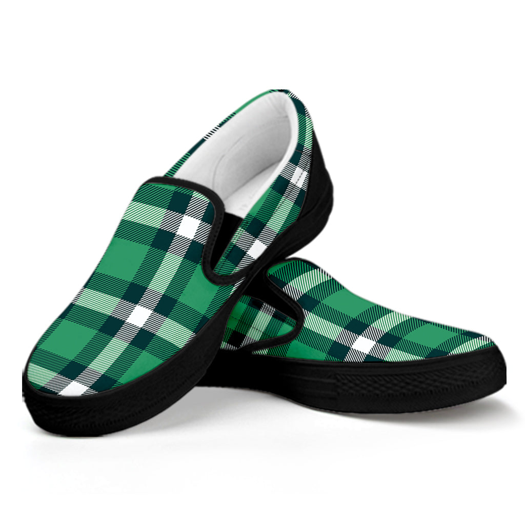 Irish St. Patrick's Day Plaid Print Black Slip On Shoes