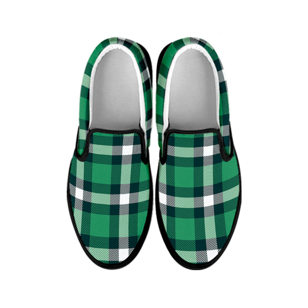 Irish St. Patrick's Day Plaid Print Black Slip On Shoes