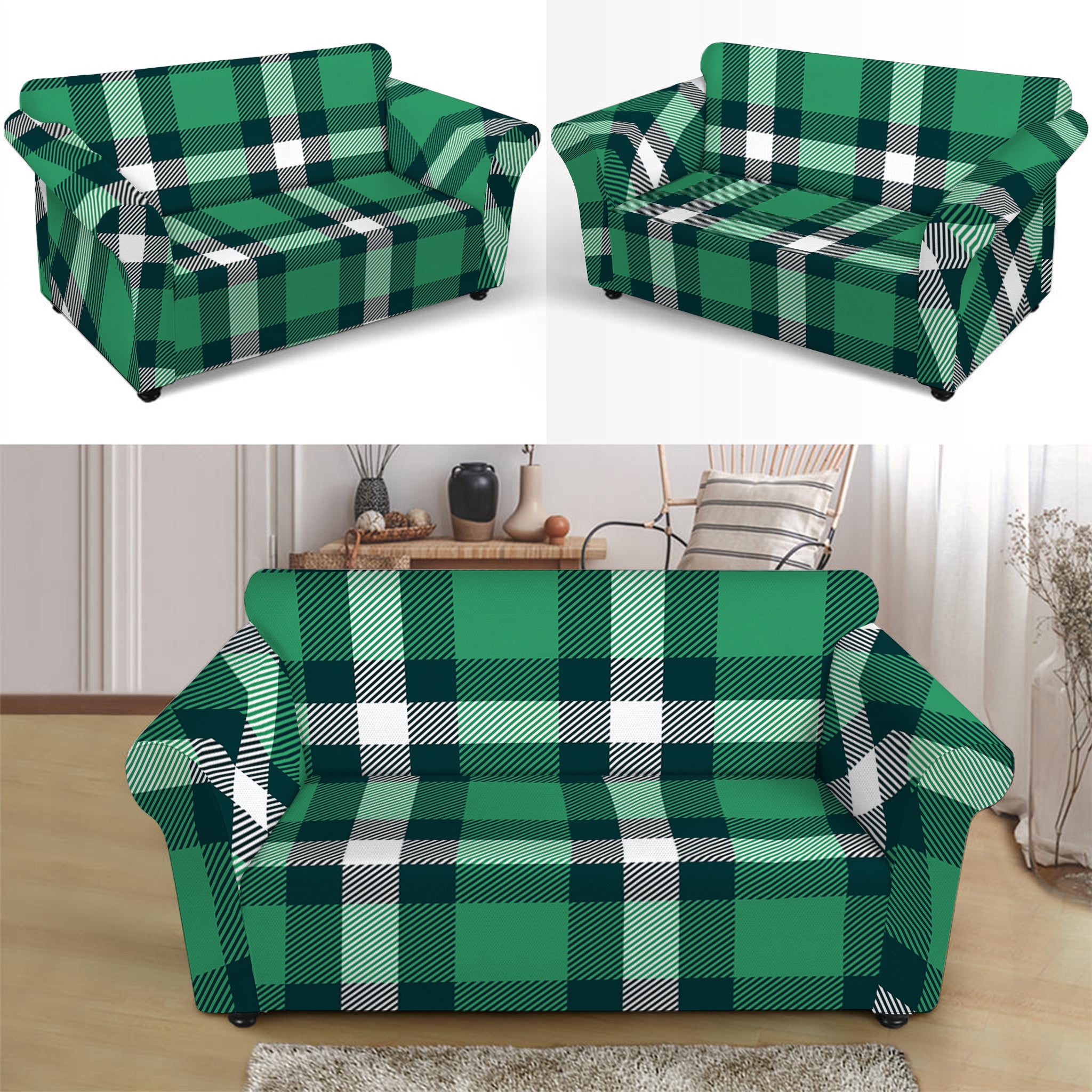 Irish St. Patrick's Day Plaid Print Loveseat Slipcover