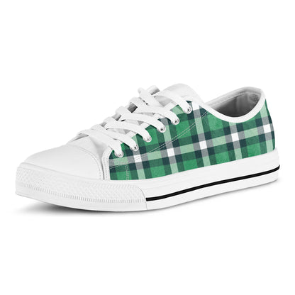 Irish St. Patrick's Day Plaid Print White Low Top Shoes