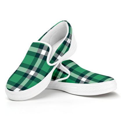 Irish St. Patrick's Day Plaid Print White Slip On Shoes