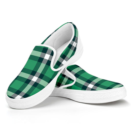 Irish St. Patrick's Day Plaid Print White Slip On Shoes