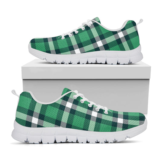Irish St. Patrick's Day Plaid Print White Sneakers