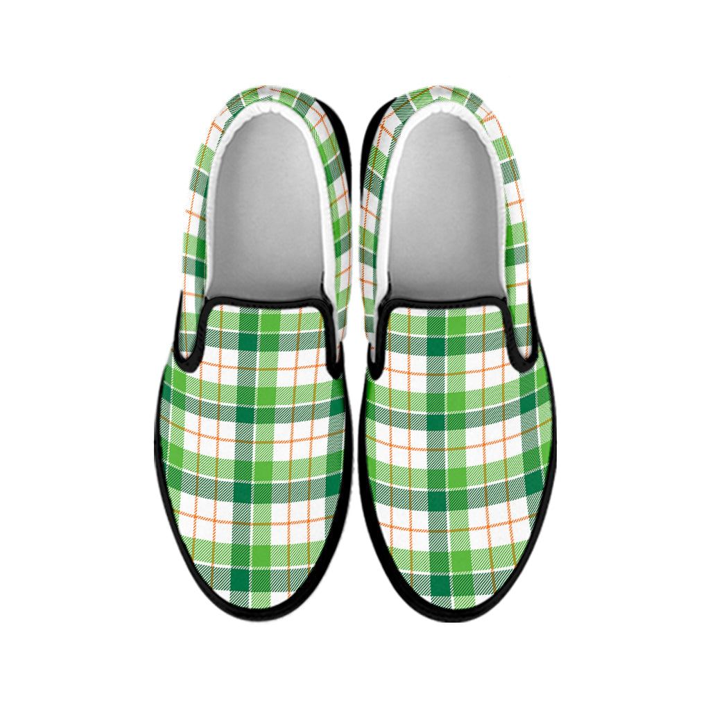 Irish St. Patrick's Day Tartan Print Black Slip On Shoes
