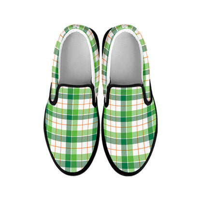 Irish St. Patrick's Day Tartan Print Black Slip On Shoes