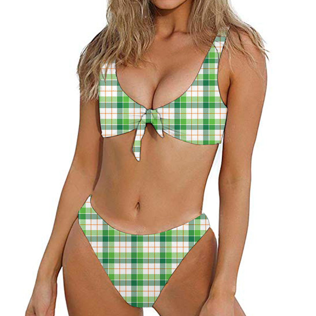 Irish St. Patrick's Day Tartan Print Front Bow Tie Bikini