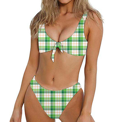 Irish St. Patrick's Day Tartan Print Front Bow Tie Bikini
