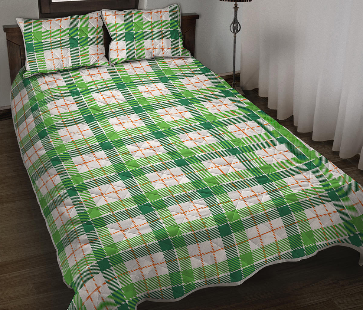 Irish St. Patrick's Day Tartan Print Quilt Bed Set