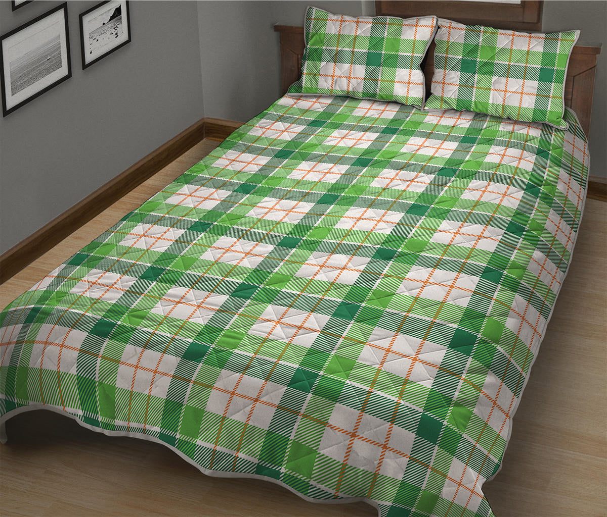 Irish St. Patrick's Day Tartan Print Quilt Bed Set