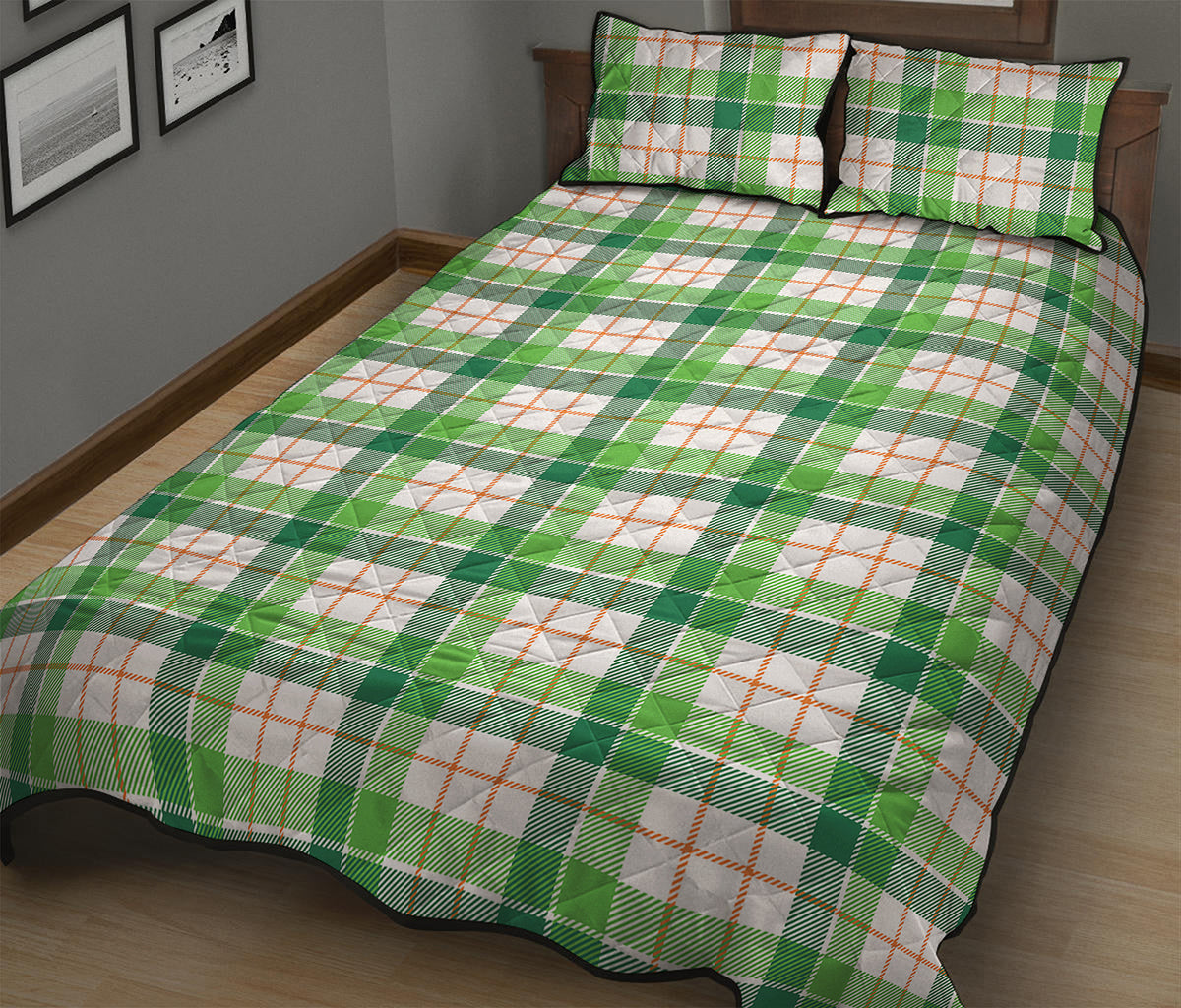 Irish St. Patrick's Day Tartan Print Quilt Bed Set