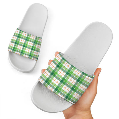 Irish St. Patrick's Day Tartan Print White Slide Sandals