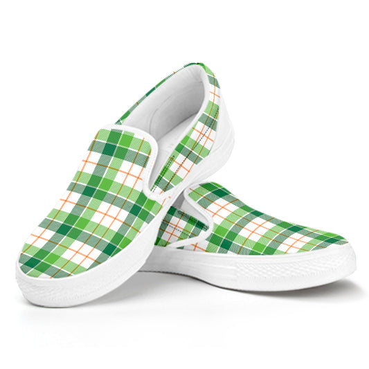 Irish St. Patrick's Day Tartan Print White Slip On Shoes