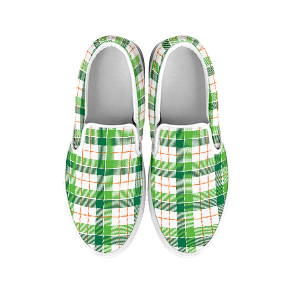 Irish St. Patrick's Day Tartan Print White Slip On Shoes