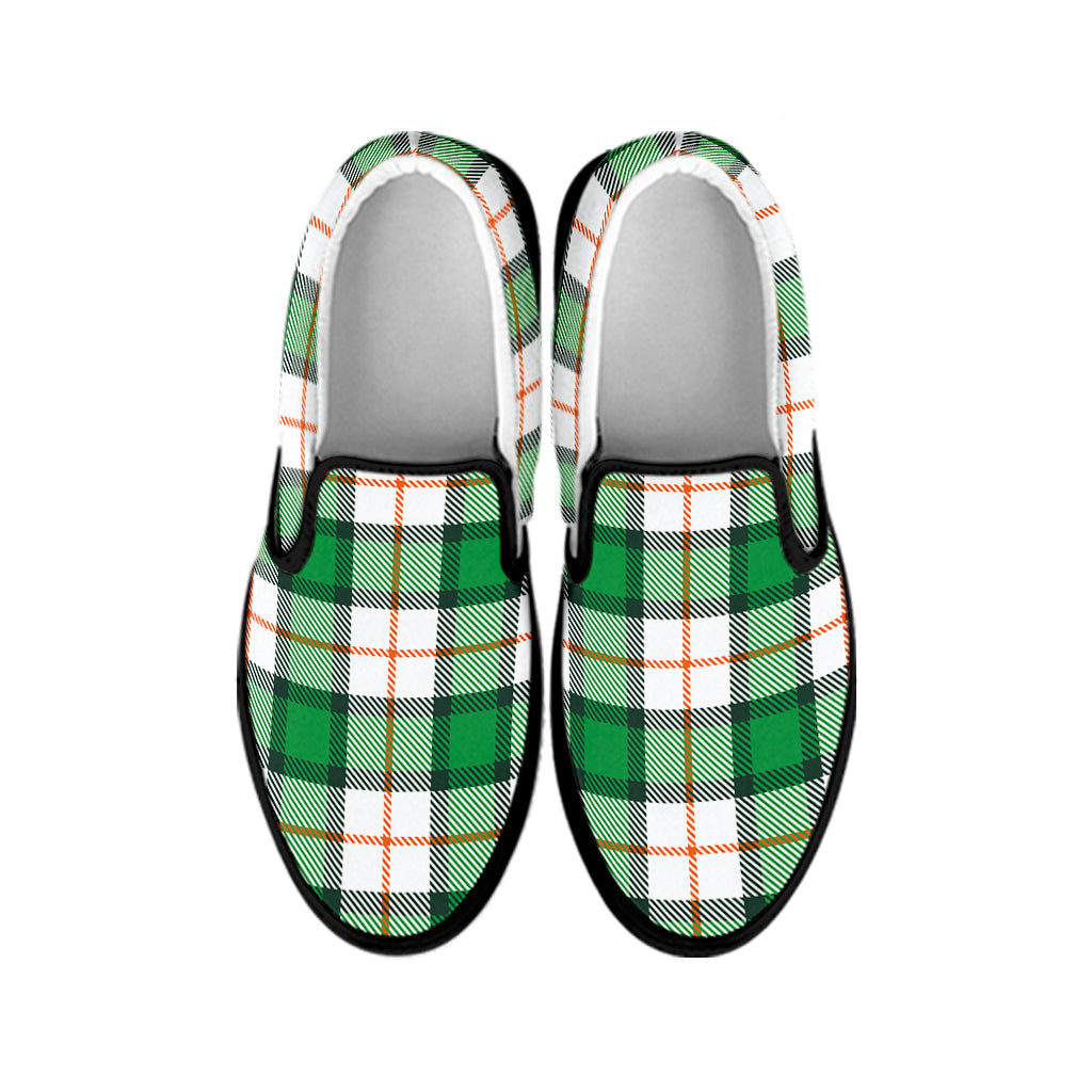 Irish Tartan St. Patrick's Day Print Black Slip On Shoes