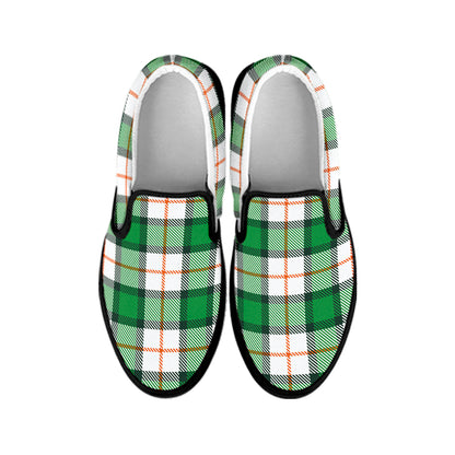 Irish Tartan St. Patrick's Day Print Black Slip On Shoes