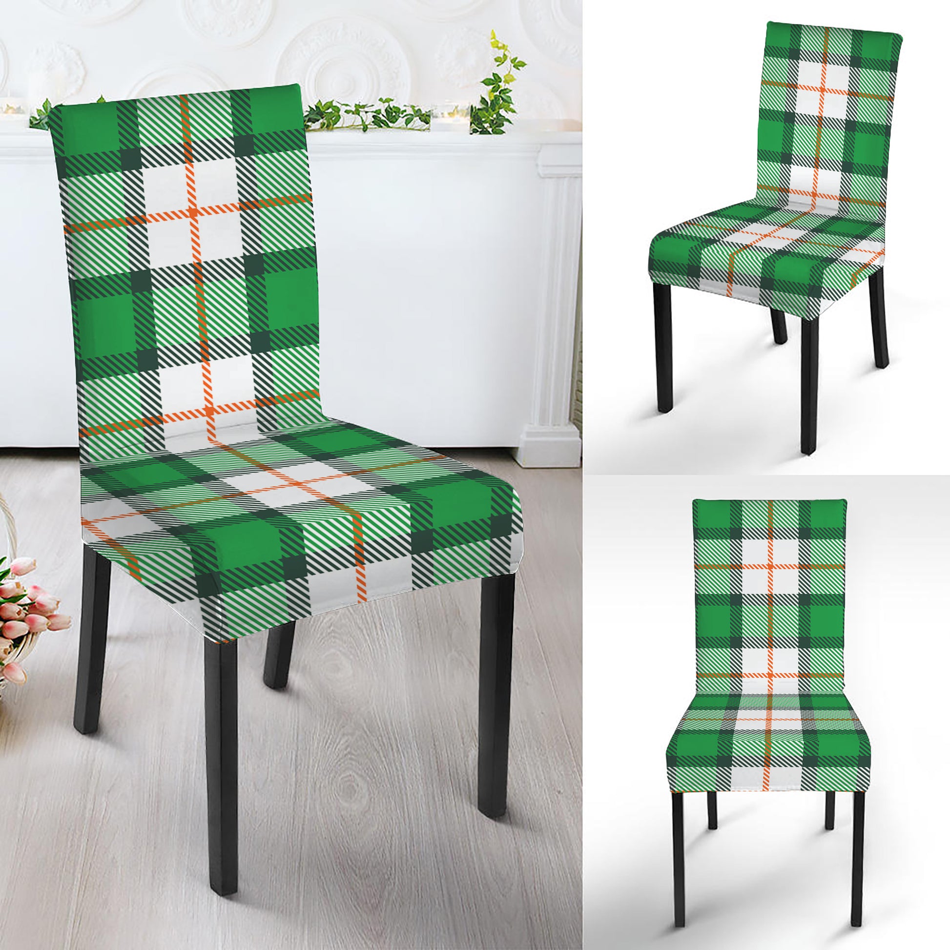 Irish Tartan St. Patrick's Day Print Dining Chair Slipcover