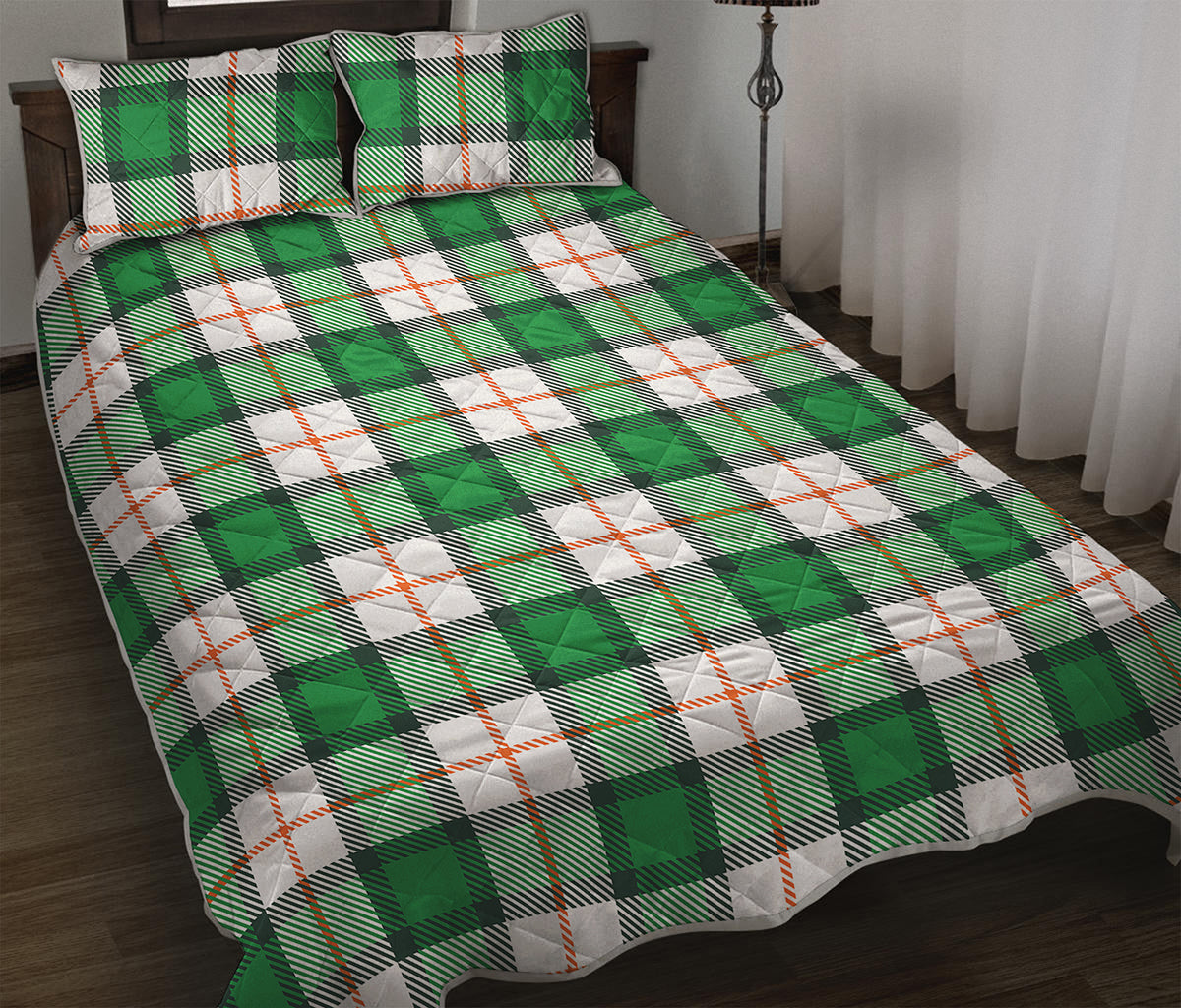 Irish Tartan St. Patrick's Day Print Quilt Bed Set