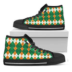 Irish Themed Argyle Pattern Print Black High Top Shoes