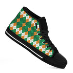 Irish Themed Argyle Pattern Print Black High Top Shoes
