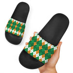 Irish Themed Argyle Pattern Print Black Slide Sandals