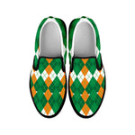 Irish Themed Argyle Pattern Print Black Slip On Shoes