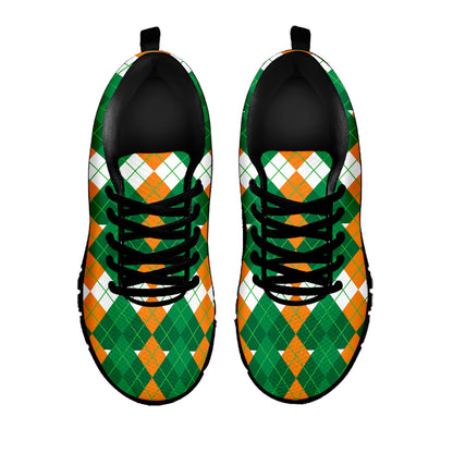 Irish Themed Argyle Pattern Print Black Sneakers
