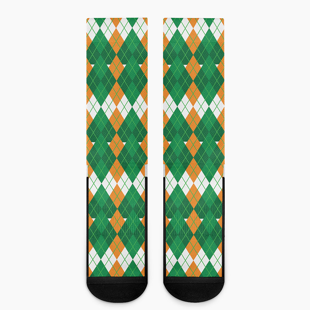 Irish Themed Argyle Pattern Print Crew Socks