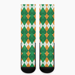Irish Themed Argyle Pattern Print Crew Socks