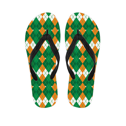 Irish Themed Argyle Pattern Print Flip Flops