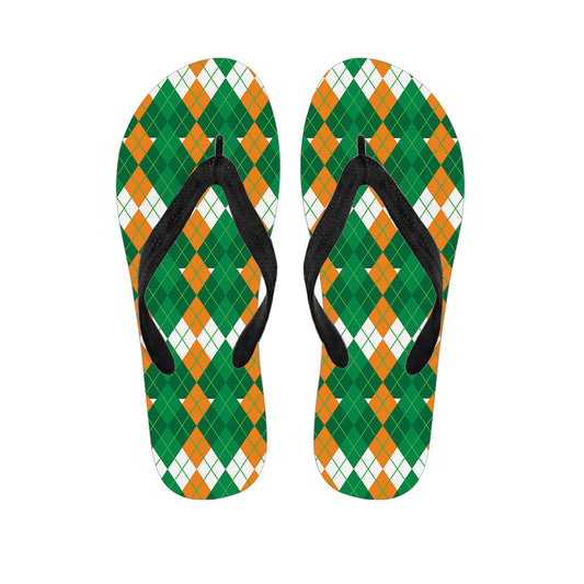 Irish Themed Argyle Pattern Print Flip Flops