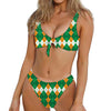 Irish Themed Argyle Pattern Print Front Bow Tie Bikini