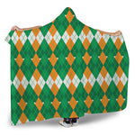 Irish Themed Argyle Pattern Print Hooded Blanket